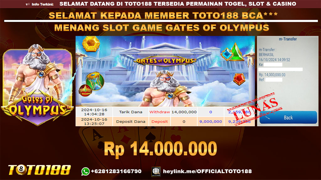 Bukti JP Kemenangan SLOT GAME GATES OF OLYMPUS 16 OKT 24