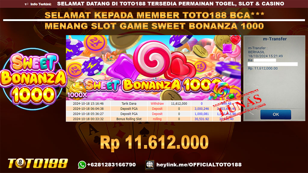 Bukti JP Kemenangan SLOT GAME SWEET BONANZA 1000 18 OKT 24