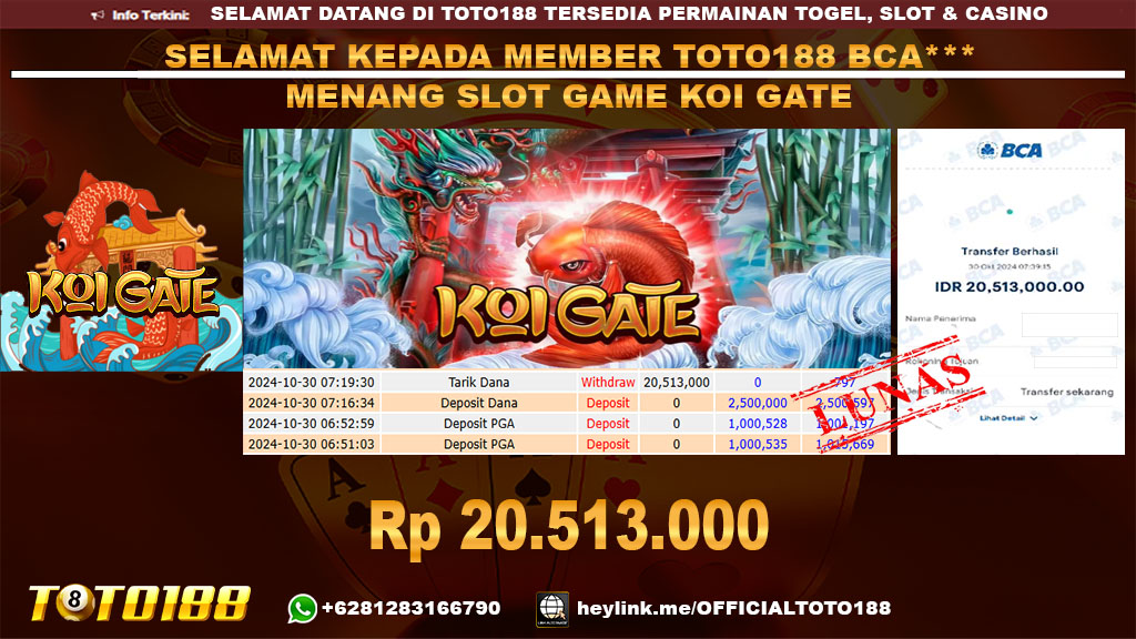 Bukti JP Kemenangan SLOT GAME KOI GATE 30 OKT 2024