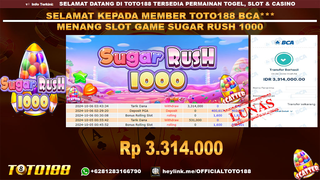 Bukti JP Kemenangan SLOT GAME SUGAR RUSH 1000 06 OKT 24