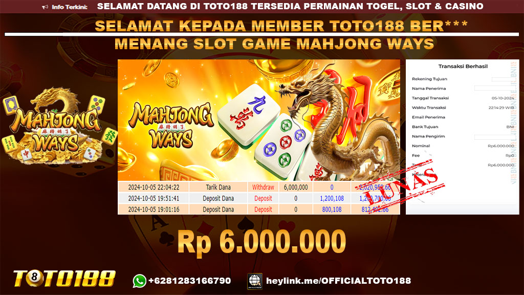 Bukti JP Kemenangan SLOT GAME MAHJONG WAYS 05 OKT 24