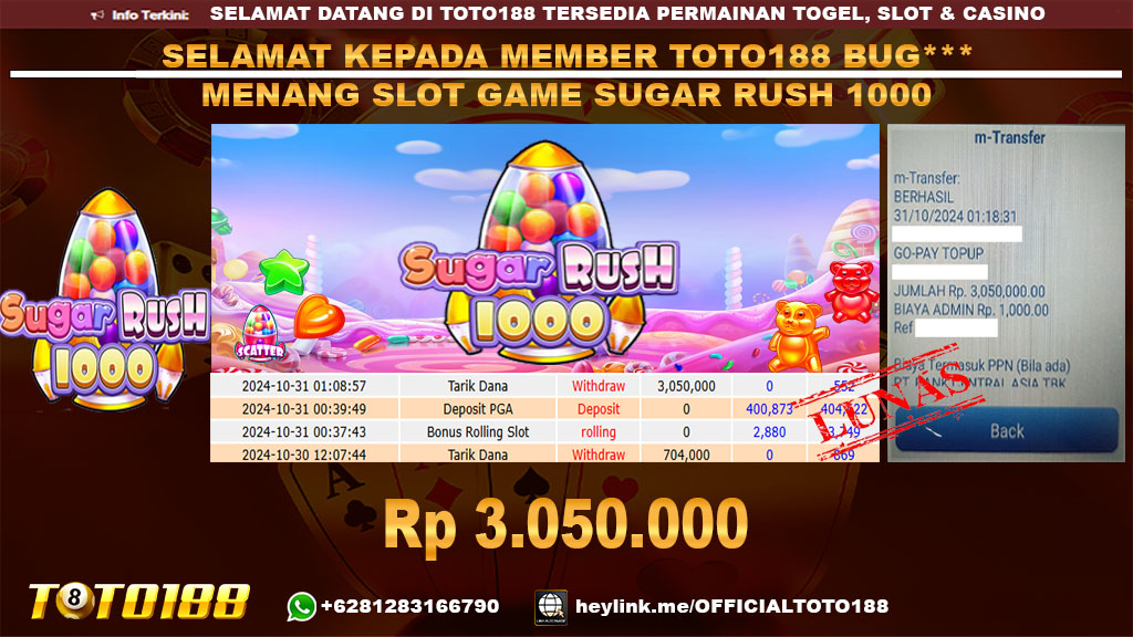 Bukti JP Kemenangan SLOT GAME SUGAR RUSH 1000 31 OKT 24