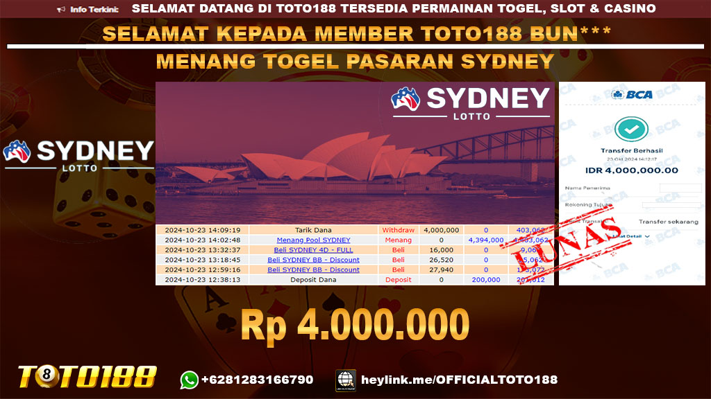 Bukti JP Kemenangan Togel Pasaran Sydney 23 okt 24