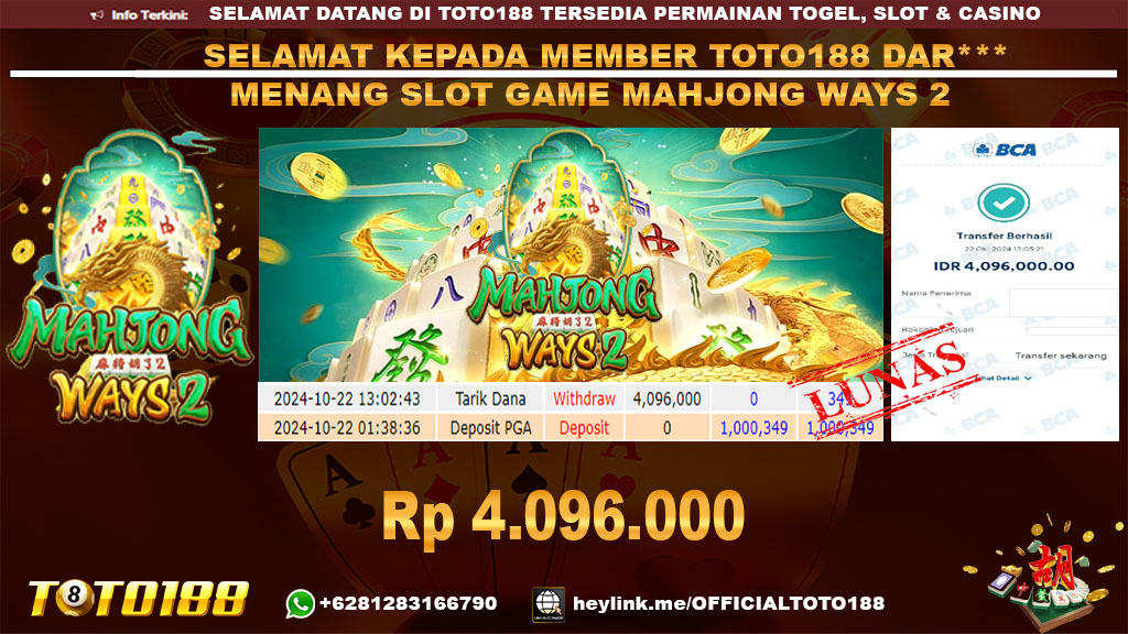 Bukti JP Kemenangan SLOT GAME MAHJONG WAYS2 22 OKT 24