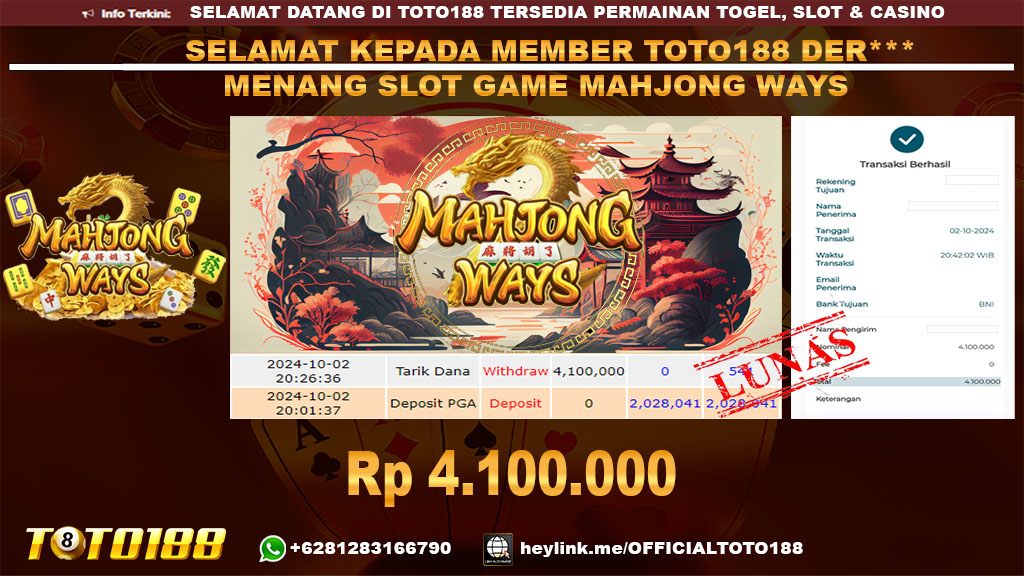 Bukti JP Kemenangan SLOT GAME MAHJONG WAYS 02 OKT 24