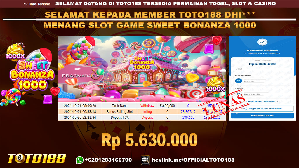 Bukti JP Kemenangan SLOT GAME SWEET BONANZA 1000 01 OKT 2024