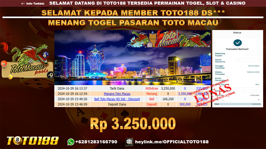 Bukti JP Kemenangan TOGEL PASARAN TOTO MACAU 29 OKT 24