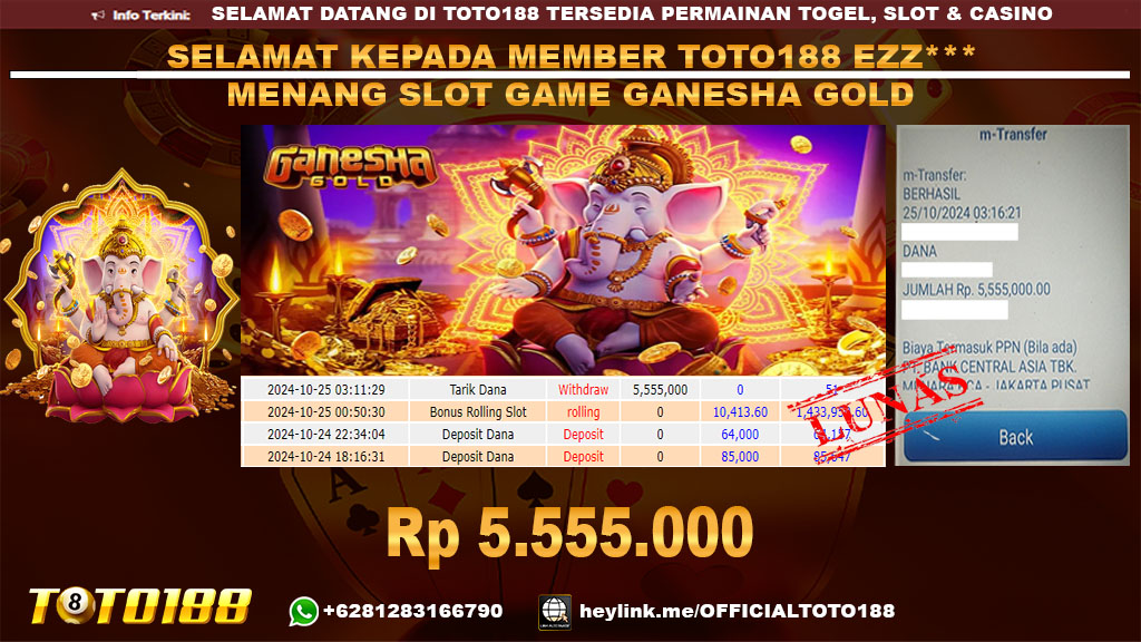 Bukti JP Kemenangan SLOT GAME GANESHA GOLD 25 Okt 24