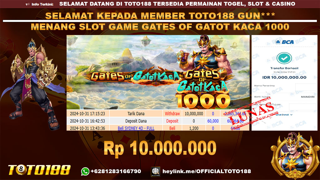 Bukti JP Kemenangan SLOT GAME GATES OF GATOT KACA 1000 31 OKT 24