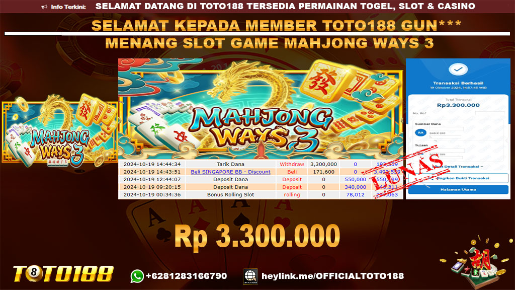 Bukti JP Kemenangan SLOT GAME MAHJONG WAYS3 19 OKT 24