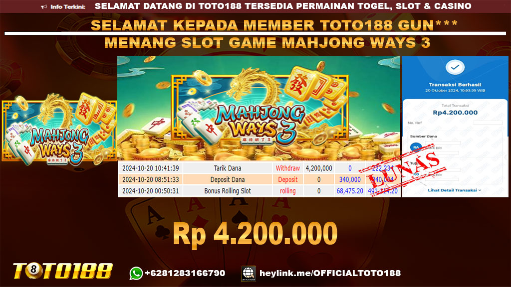 Bukti JP Kemenangan SLOT GAME MAHJONG WAYS3 20 OKT 24