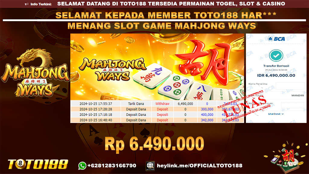Bukti JP Kemenangan SLOT GAME MAHJONG WAYS 25 OKT 24