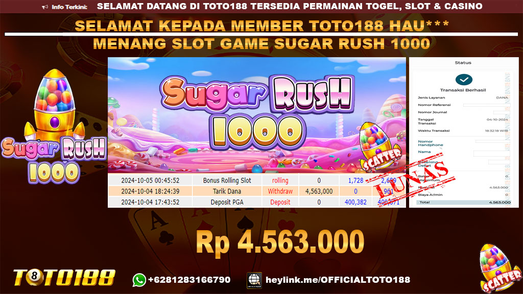 Bukti JP Kemenangan SLOT GAME SUGAR RUSH 1000 04 OKT 24