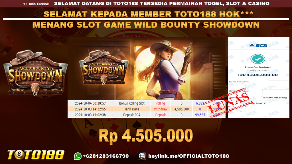 Bukti JP Kemenangan SLOT GAME WILD BOUNTY SHOWDOWN 03 OKT 24