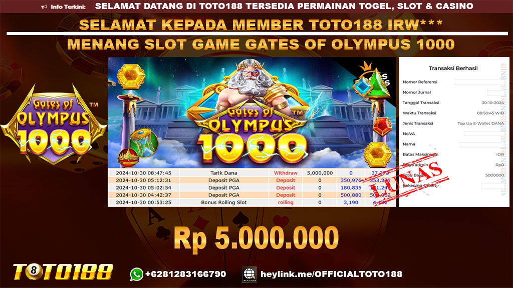Bukti JP Kemenangan SLOT GAME GATES OF OLYMPUS 1000 30 OKT 24