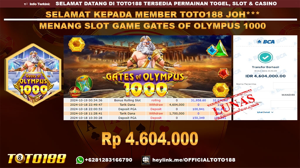 Bukti JP Kemenangan SLOT GAME GATES OF OLYMPUS 1000 18 OKT 24