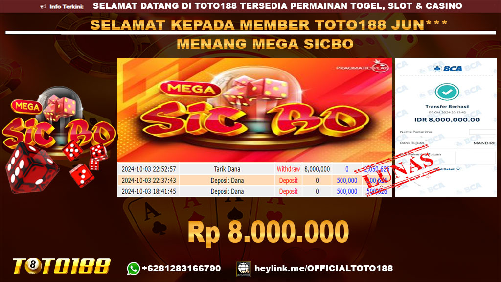Bukti JP Kemenangan MEGA SICBO GAMES 03 OKT 24
