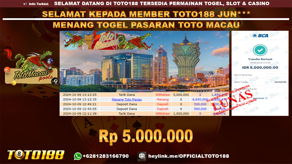 Bukti JP Kemenangan TOGEL PASARAN TOTO MACAU 09 OKT 24
