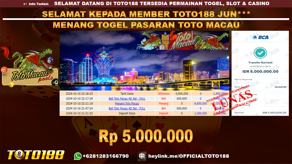Bukti JP Kemenangan TOGEL PASARAN TOTO MACAU 10 OKT 24