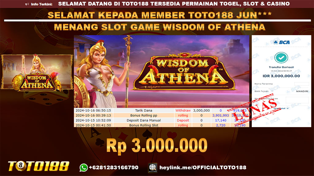 Bukti JP Kemenangan SLOT GAME WISDOM OF ATHENA 16 OKT 24