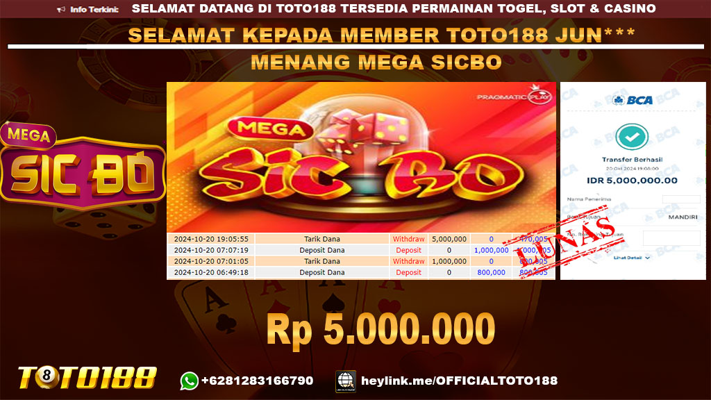Bukti JP Kemenangan MEGA SICBO GAMES 20 OKT 24