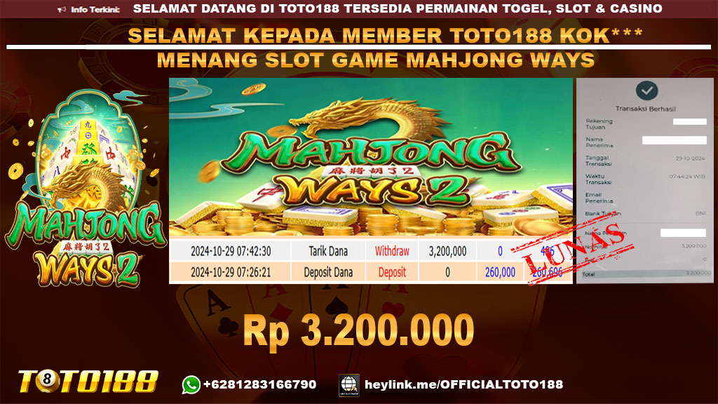Bukti JP Kemenangan SLOT GAME MAHJONG WAYS2 29 OKT 24