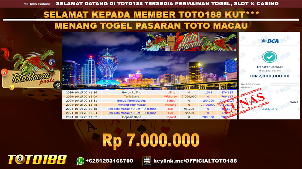 Bukti JP Kemenangan TOGEL PASARAN TOTO MACAU 15 OKT 24