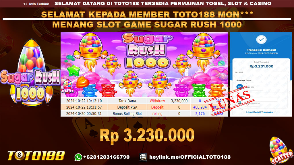 Bukti JP Kemenangan SLOT GAME SUGAR RUSH 1000 22 OKT 24