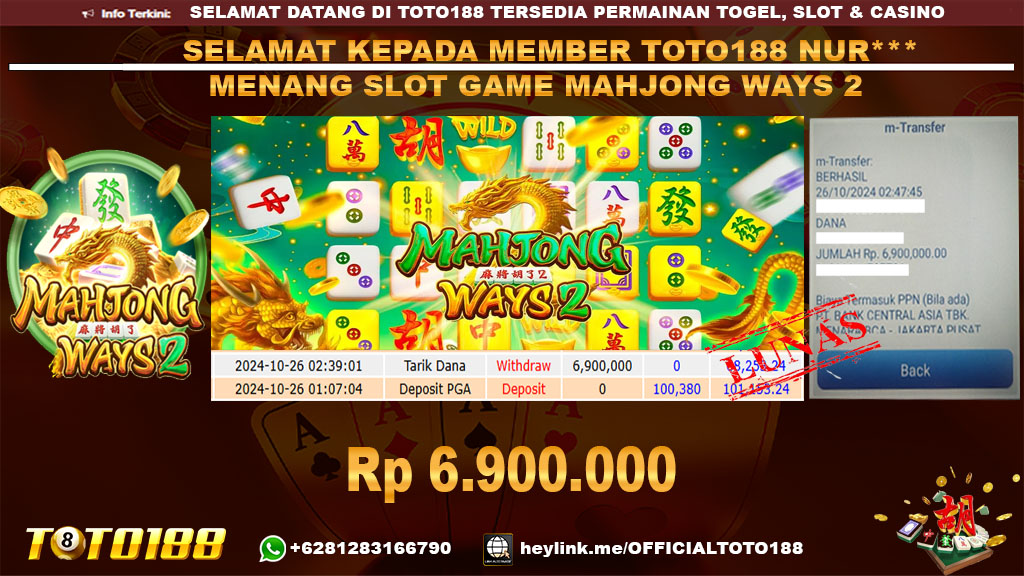 Bukti JP Kemenangan SLOT GAME MAHJONG WAYS2 26 OKT 24