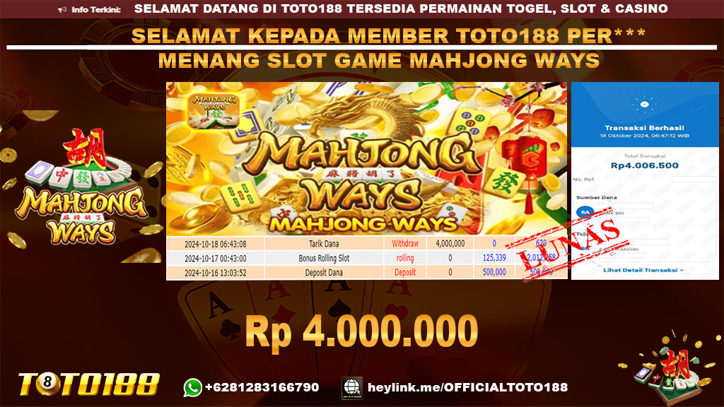 Bukti JP Kemenangan SLOT GAME MAHJONG WAYS 18 OKT 24