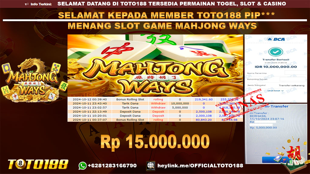 Bukti JP Kemenangan SLOT GAME MAHJONG WAYS 11 OKT 24