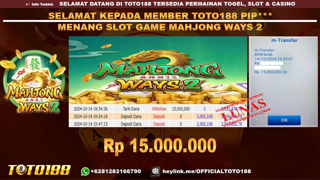 Bukti JP Kemenangan SLOT GAME MAHJONG WAYS2 14 OKT 24