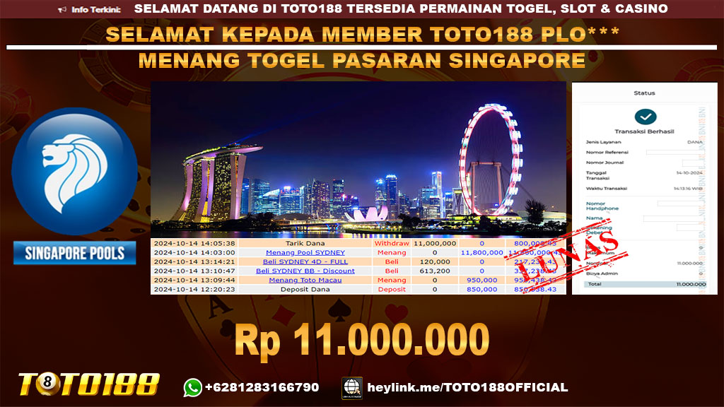 Bukti JP Kemenangan TOGEL PASARAN SINGAPORE 14 OKT 24