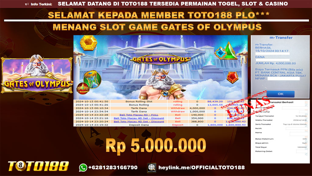 Bukti JP Kemenangan SLOT GAME GATES OF OLYMPUS 15 OKT 24