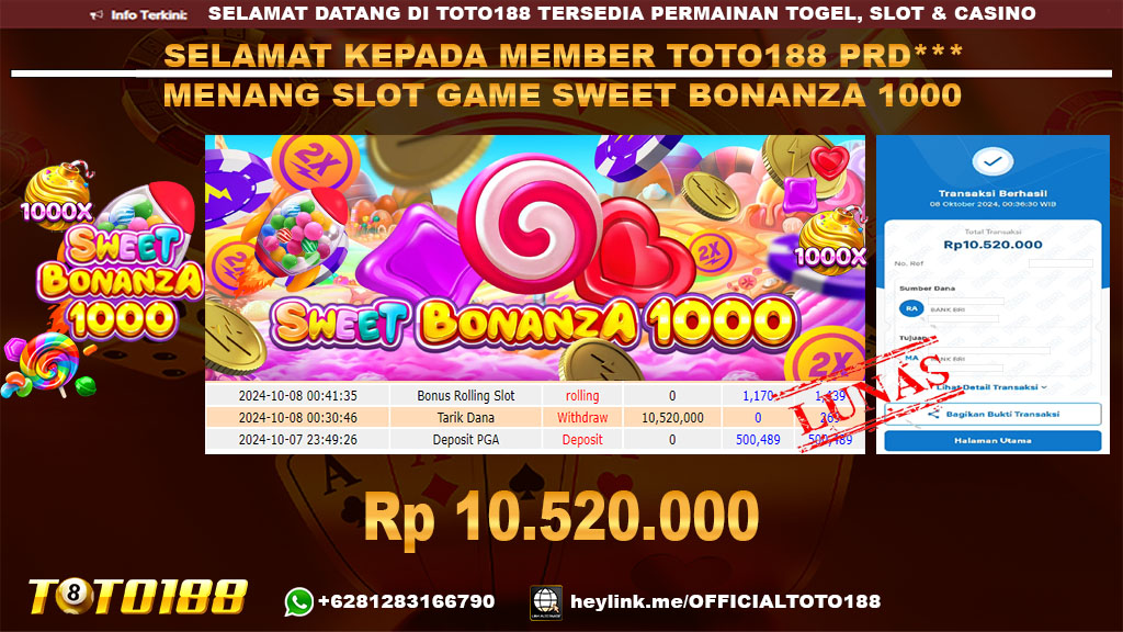 Bukti JP Kemenangan SLOT GAME SWEET BONANZA 1000 08 OKT 2024