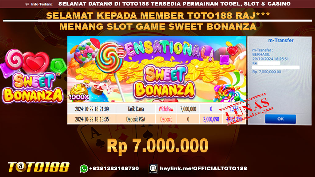 Bukti JP Kemenangan SLOT GAME SWEET BONANZA 29 OKT 2024