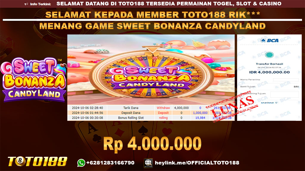 Bukti JP Kemenangan SWEET BONANZA CANDYLAND 06 Okt 2024