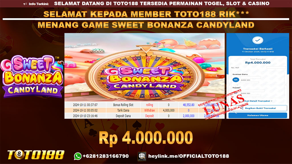 Bukti JP Kemenangan SWEET BONANZA CANDYLAND 11 Okt 2024