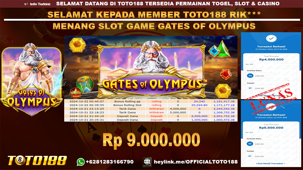 Bukti JP Kemenangan SLOT GAME GATES OF OLYMPUS 21 OKT 24