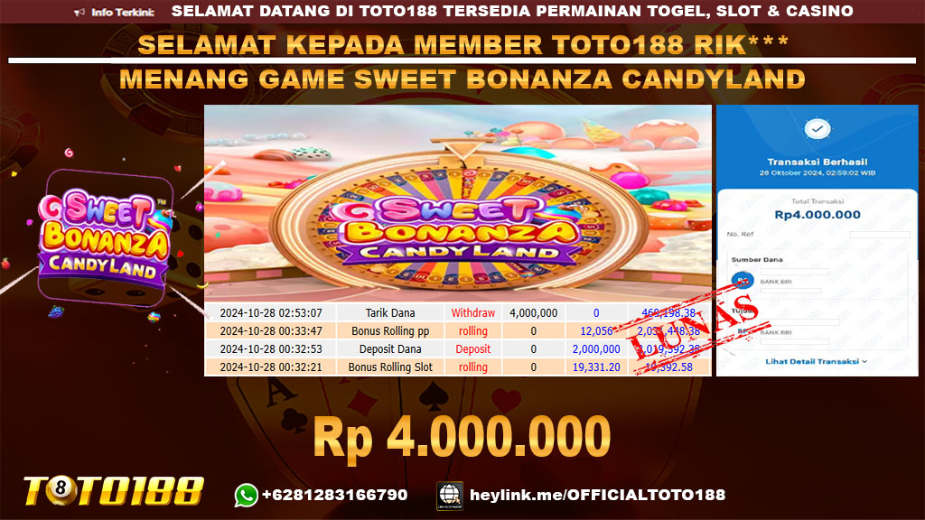 Bukti JP Kemenangan SWEET BONANZA CANDYLAND 28 Okt 2024