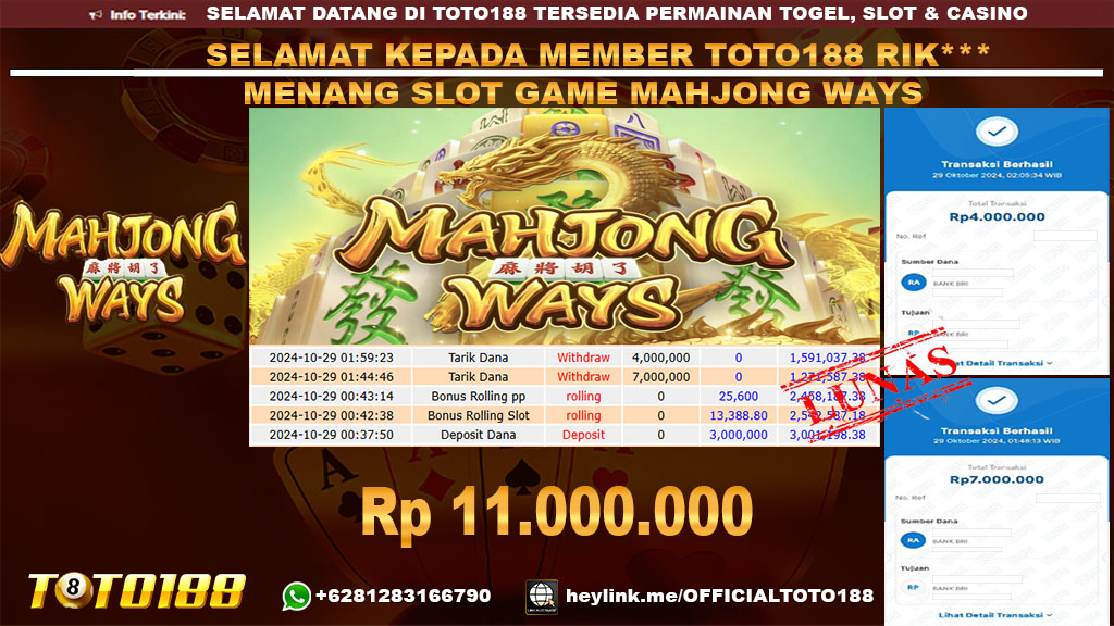 Bukti JP Kemenangan SLOT GAME MAHJONG WAYS 29 OKT 24