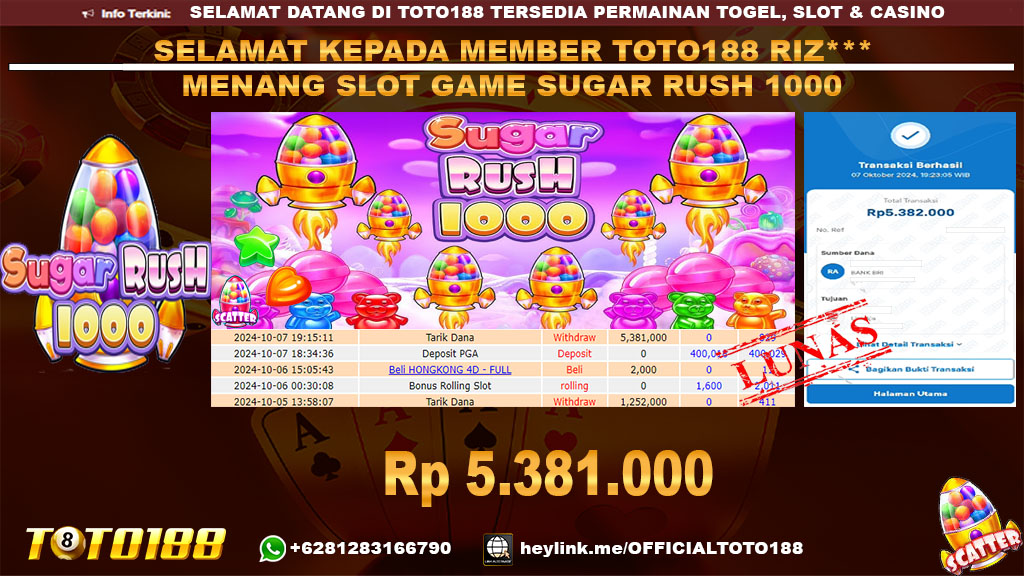Bukti JP Kemenangan SLOT GAME SUGAR RUSH 1000 07 OKT 24