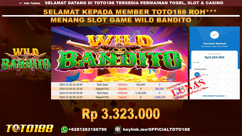 Bukti JP Kemenangan SLOT GAME WILD BANDITO 26 OKT 24