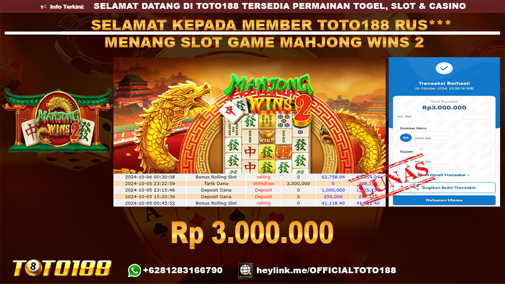 Bukti JP Kemenangan SLOT GAME MAHJONG WINS2 05 OKT 24