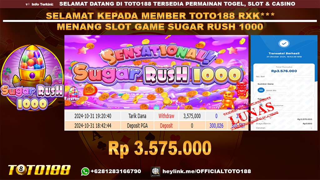 Bukti JP Kemenangan SLOT GAME SUGAR RUSH 1000 31 OKT 24