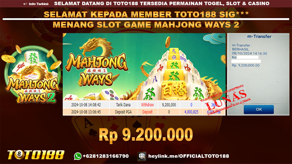 Bukti JP Kemenangan SLOT GAME MAHJONG WAYS2 08 OKT 24