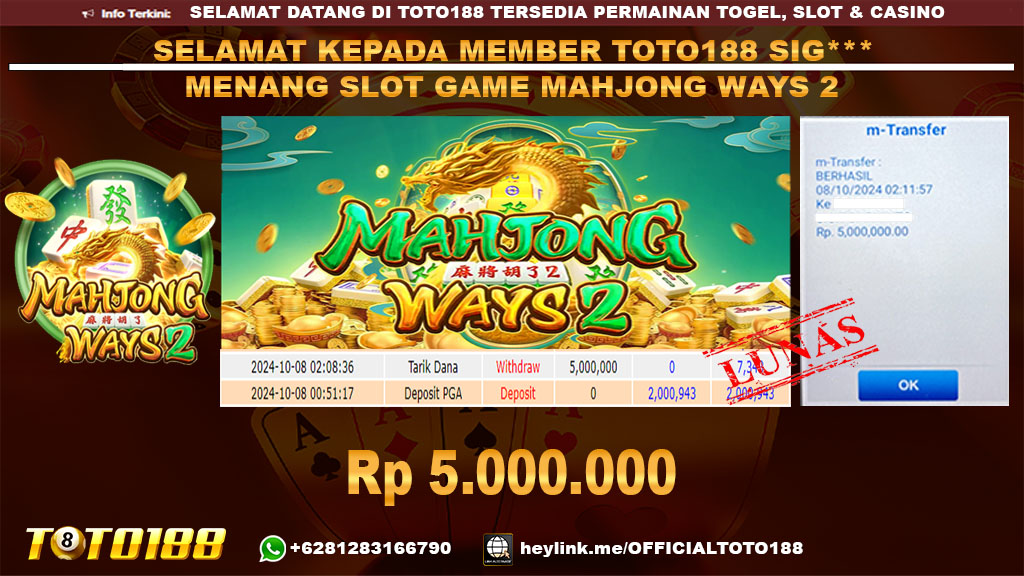 Bukti JP Kemenangan SLOT GAME MAHJONG WAYS2 08 OKT 24
