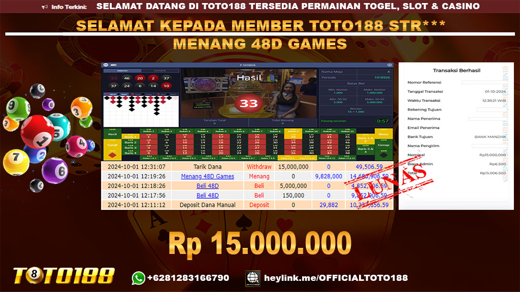 Bukti JP Kemenangan 48D GAMES 01 OKT 2024