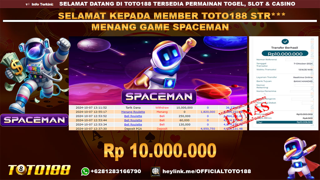 Bukti JP Kemenangan GAME SPACEMAN 07 OKT 24