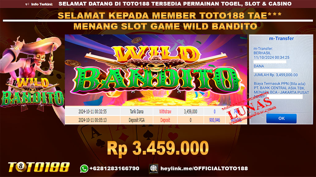 Bukti JP Kemenangan SLOT GAME WILD BANDITO 11 OKT 24